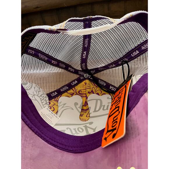 NWT VON DUTCH Official Purple Velvet Trucker Hat Upside down Logo Y2K - Picture 9 of 10